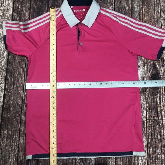 Adidas ClimaChill 3 Stripes Competition Polo Golf Short Sleeve Shirt Pink Medium - Picture 5 of 5